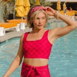 Magenta Check Olivia Swim Crop -Fashion Swimsuit 1369A5475final