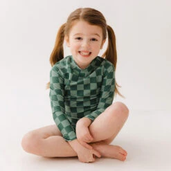 Mini Rash Guard Two-Piece Set, Green Check -Fashion Swimsuit 369A0005final