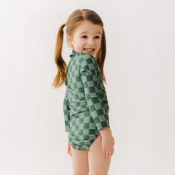 Mini Rash Guard Two-Piece Set, Green Check -Fashion Swimsuit 369A0031final