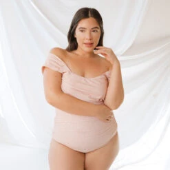 The Pink Checkers Off Shoulder One-Piece -Fashion Swimsuit 369A0286final