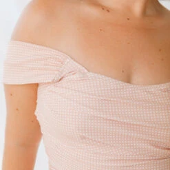 The Pink Checkers Off Shoulder One-Piece -Fashion Swimsuit 369A0302final