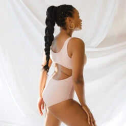 Pink Checkers Top Knot One-Piece -Fashion Swimsuit 369A0430final