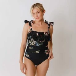 Ruched Bow One-Piece, Rose Black -Fashion Swimsuit 369A0578finnal