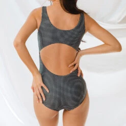 Black Checkers Top Knot One-Piece -Fashion Swimsuit 369A0593final a02a696d 36d3 49ac bdee eed5ac9087c3