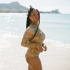 Golden Hour Long Sleeve Rash Guard One-Piece -Fashion Swimsuit 369A0691final