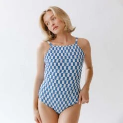 Smocked One-Piece, Blue Checkers -Fashion Swimsuit 369A0737finnal