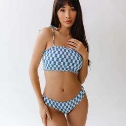 Blue Checkers Smocked Hipster Bottoms -Fashion Swimsuit 369A0764final