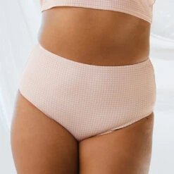 Pink Checkers High-Waisted Bottoms -Fashion Swimsuit 369A1998final