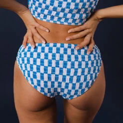 Blue Checkers Smocked Hipster Bottoms -Fashion Swimsuit 369A2524final