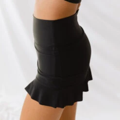 Matte Black High-Waisted Swim Skirt -Fashion Swimsuit 369A2926