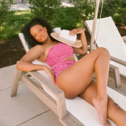 Red Gingham Ruched High-Waisted Bottoms -Fashion Swimsuit 369A4224final