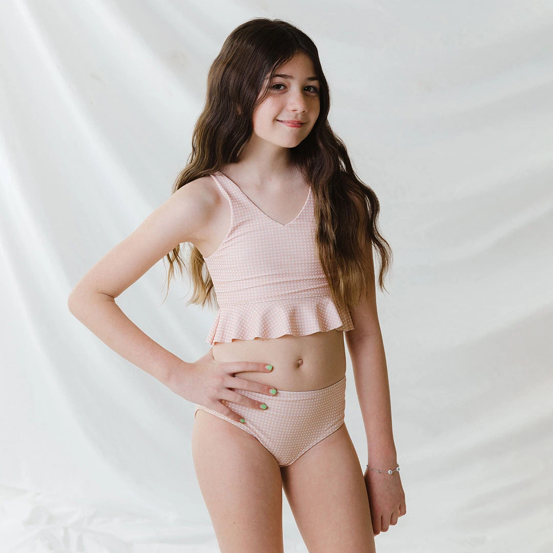 Mini Tied-Up Tankini Set, Pink Checkers 2 Mini Tied-Up Tankini Set, Pink Checkers - Image 2