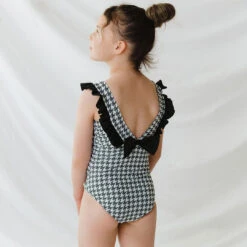 Mini Ruffle One-Piece, Houndstooth