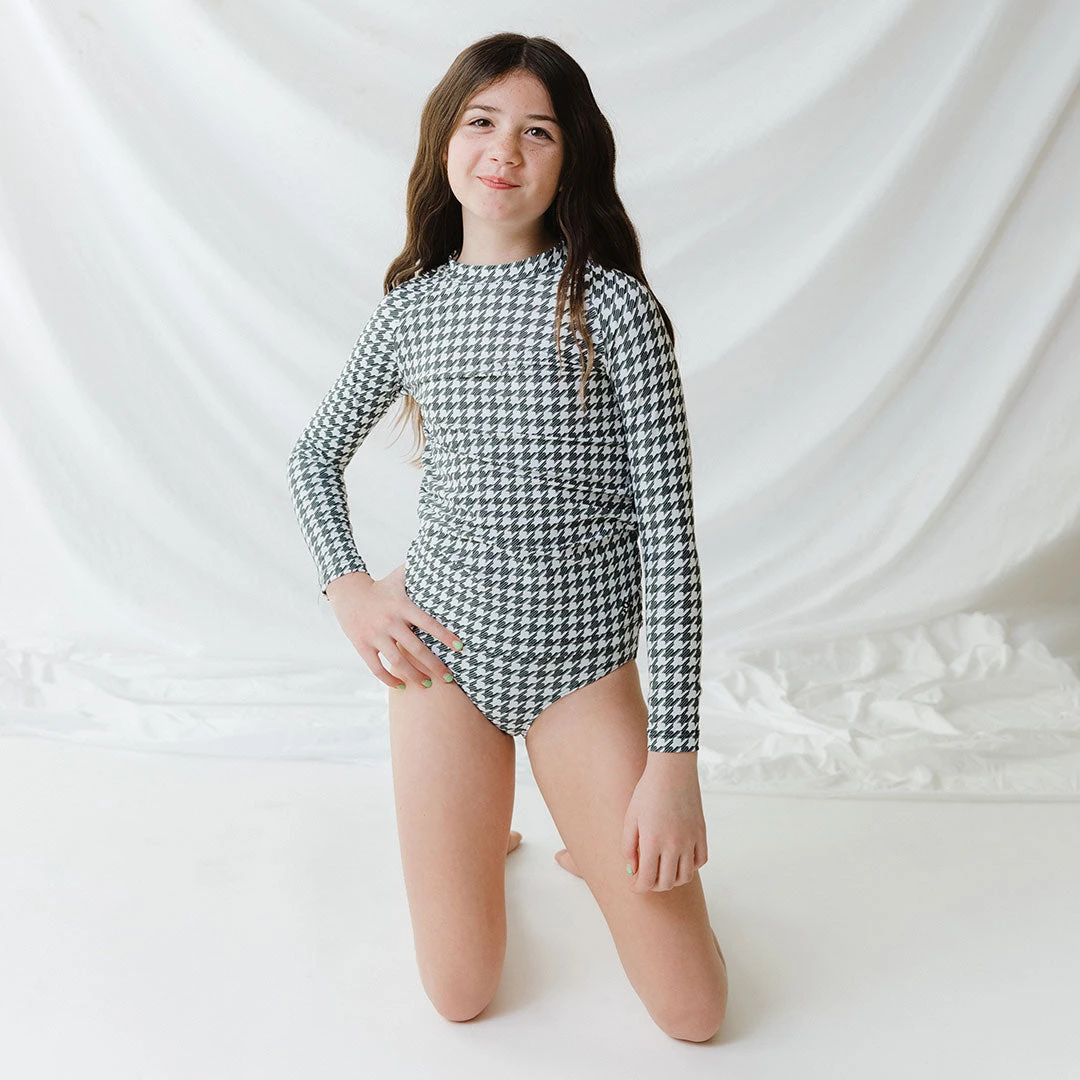 Mini Rash Guard Two-Piece Set, Houndstooth 1 Mini Rash Guard Two-Piece Set, Houndstooth
