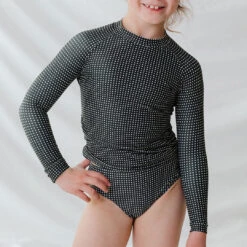 Mini Rash Guard Two-Piece Set, Black Checkers -Fashion Swimsuit 369A5109final