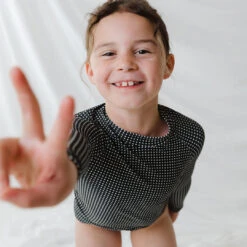 Mini Rash Guard Two-Piece Set, Black Checkers -Fashion Swimsuit 369A5121final