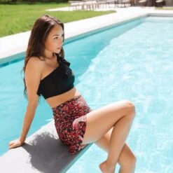 Pink Ditzy High-Waisted Swim Skirt -Fashion Swimsuit 369A5225final