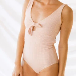 Pink Checkers Top Knot One-Piece -Fashion Swimsuit 369A5784 web