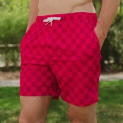 Wind And Sea Shorts 5" Inseam, Magenta Check -Fashion Swimsuit 369A7637final