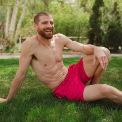 Wind And Sea Shorts 5" Inseam, Magenta Check -Fashion Swimsuit 369A7676final