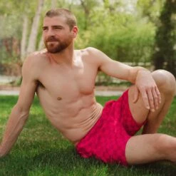 Wind And Sea Shorts 5" Inseam, Magenta Check -Fashion Swimsuit 369A7686final