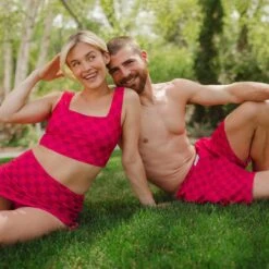 Wind And Sea Shorts 5" Inseam, Magenta Check -Fashion Swimsuit 369A7719final