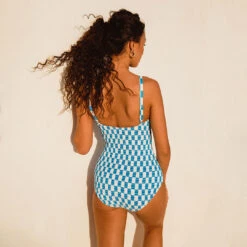 Smocked One-Piece, Blue Checkers -Fashion Swimsuit 369A7882final