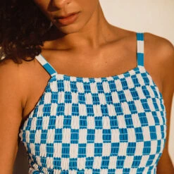 Smocked One-Piece, Blue Checkers -Fashion Swimsuit 369A7900final