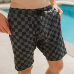 Wind And Sea Shorts, Slate Checkers -Fashion Swimsuit 369A8148final