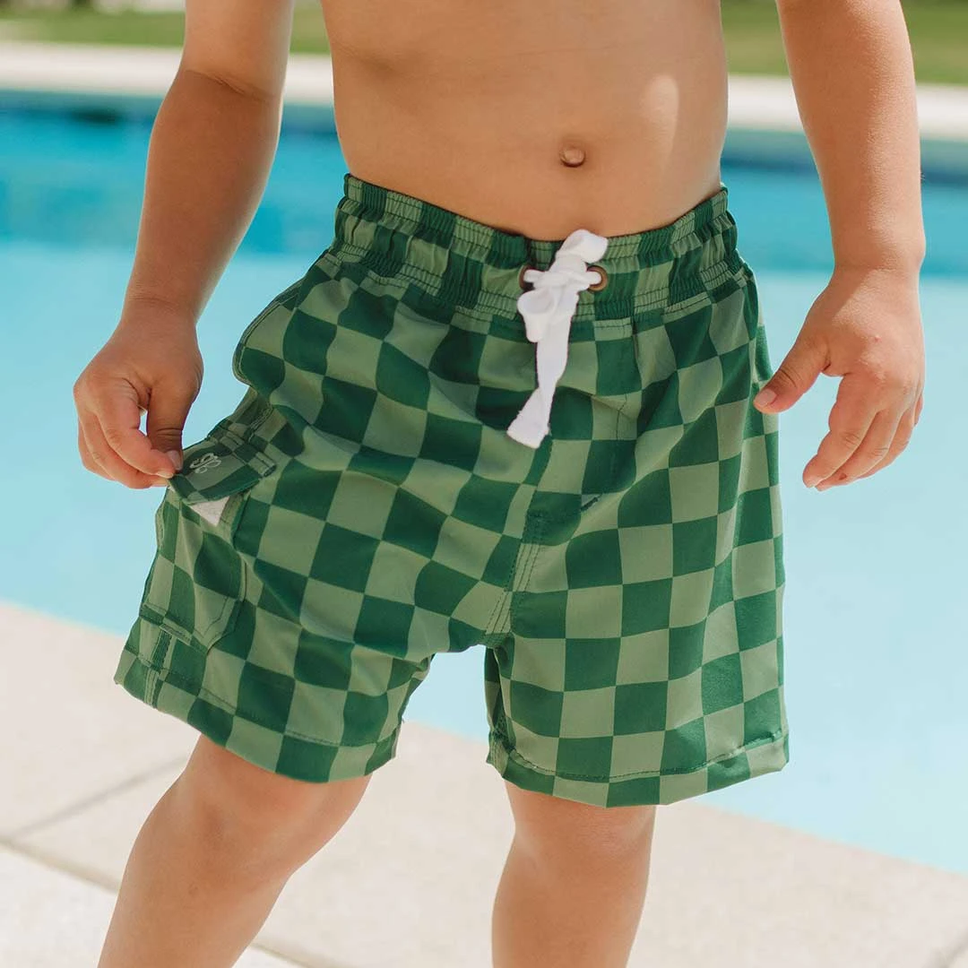 Green Check Jr. Swim Trunks 1 Green Check Jr. Swim Trunks