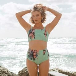 Rose Mint Smocked High-Waisted Bottoms 21 Rose Mint Smocked High-Waisted Bottoms -Fashion Swimsuit 369A8975