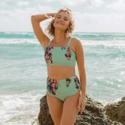 Charlotte Smocked Crop, Rose Mint -Fashion Swimsuit 369A8977