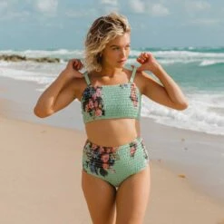Rose Mint Smocked High-Waisted Bottoms 22 Rose Mint Smocked High-Waisted Bottoms -Fashion Swimsuit 369A8993