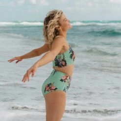 Rose Mint Smocked High-Waisted Bottoms 23 Rose Mint Smocked High-Waisted Bottoms -Fashion Swimsuit 369A9010