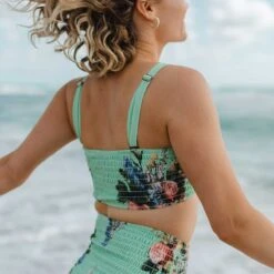Charlotte Smocked Crop, Rose Mint -Fashion Swimsuit 369A9044final