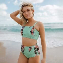 Rose Mint Smocked High-Waisted Bottoms 18 Rose Mint Smocked High-Waisted Bottoms -Fashion Swimsuit 369A9058final b5b216f4 2b1b 4aba 90c8 990f3459699f