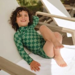 Mini Rash Guard And Shorts Set, Green Check -Fashion Swimsuit 369A9059final 8dbd0e53 983d 43e8 98fa 8955139e071a