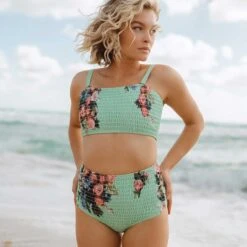 Rose Mint Smocked High-Waisted Bottoms 17 Rose Mint Smocked High-Waisted Bottoms -Fashion Swimsuit 369A9061final