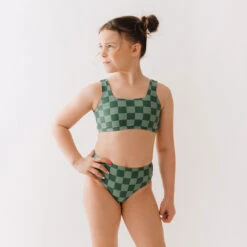 Mini Olivia Two-Piece Set, Green Check -Fashion Swimsuit 369A9464final