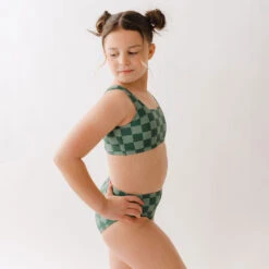 Mini Olivia Two-Piece Set, Green Check -Fashion Swimsuit 369A9477final