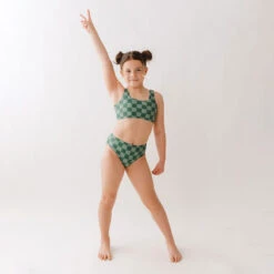 Mini Olivia Two-Piece Set, Green Check -Fashion Swimsuit 369A9481final