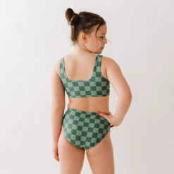 Mini Olivia Two-Piece Set, Green Check -Fashion Swimsuit 369A9486final