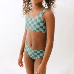 Mini Olivia Two-Piece Set, Green Check -Fashion Swimsuit 369A9846final