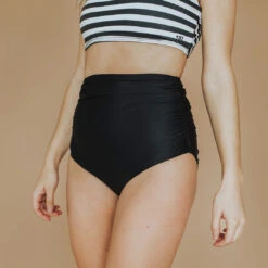 Matte Black Ruched High-Waisted Bottoms -Fashion Swimsuit BlackRuched Web4