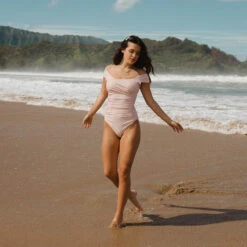 The Pink Checkers Off Shoulder One-Piece -Fashion Swimsuit OFF SHOULDER PINK GRID WEB 3