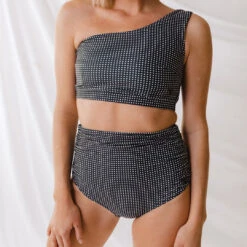 Black Checkers Ruched High-Waisted Bottoms -Fashion Swimsuit RUCHED HW BOTTOMS BLACK CHECKERS 1