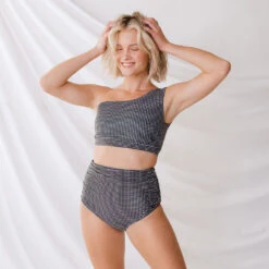 Black Checkers Ruched High-Waisted Bottoms -Fashion Swimsuit RUCHED HW BOTTOMS BLACK CHECKERS 5