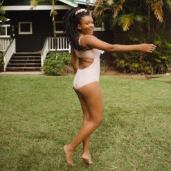 Pink Checkers Top Knot One-Piece -Fashion Swimsuit TOP KNOT OP PINK GRID WEB 2