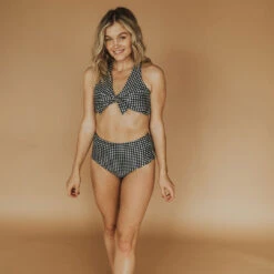 Black Check Top Knot 14 Black Check Top Knot -Fashion Swimsuit black check top knot6