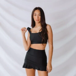 Matte Black Olivia Swim Crop -Fashion Swimsuit blacktop all